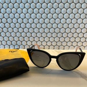 Fendi Black Cat Eye Sunglasses FF0136/S with Leather Case and Lens Cloth